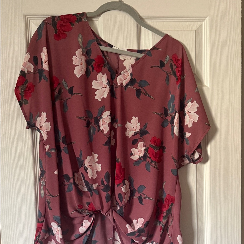 Chic Floral Blouse - Burgundy and White